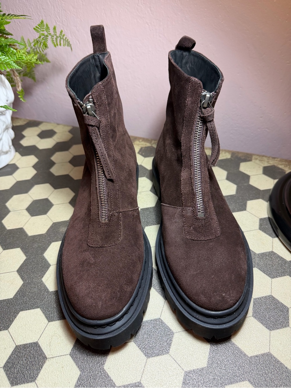 Staud Miles Zip Up Lug Sole Suede Combat Boot Size 39